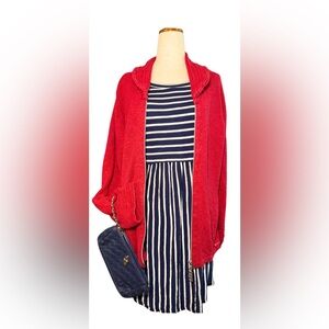 Vintage Red Linen Cotton Blend Zip Cardigan by Blue Willi’s‎ Size L